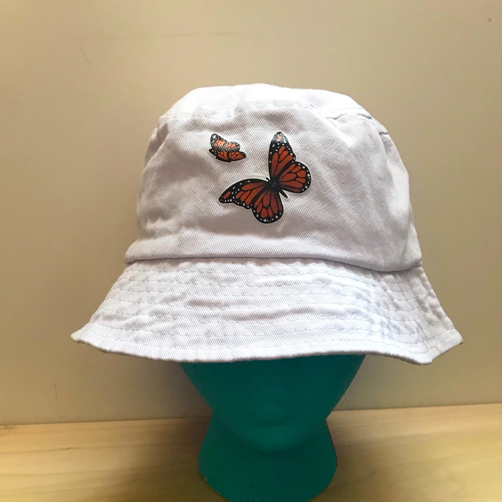 White butterfly bucket hat